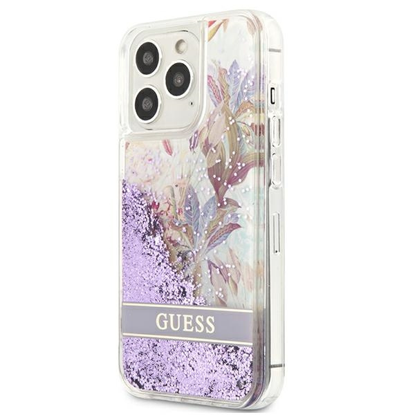 Hülle GUESS Apple iPhone 13 13 Pro Flower Liquid Glitter Lila Hartcase