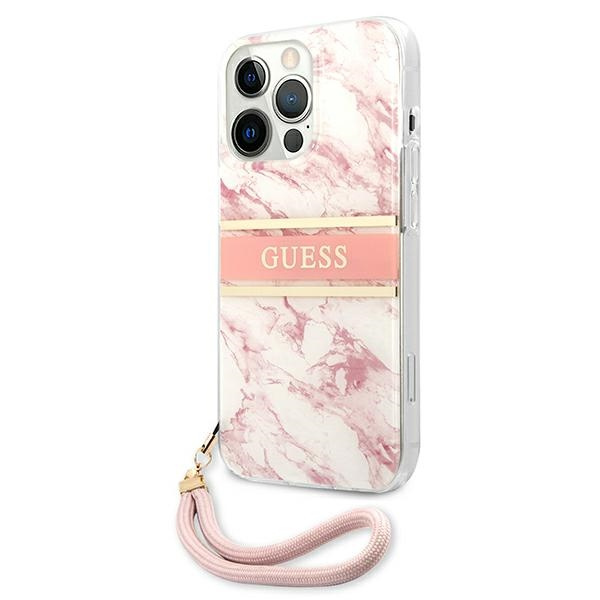 Hülle GUESS Apple iPhone 13 Pro Max Marmor Riemen Sammlung Rosa Hardcase