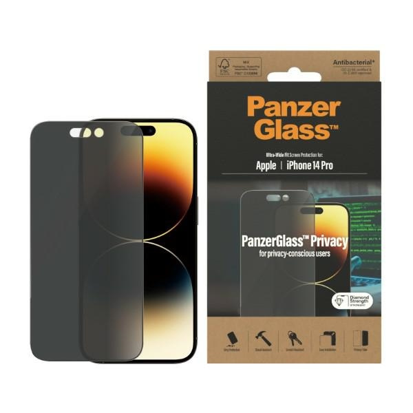 PanzerGlass Ultra-Wide Fit iPhone 14 Pro 6.1" Privatsphäre Bildschirm Schutz Antibakteriell P2772