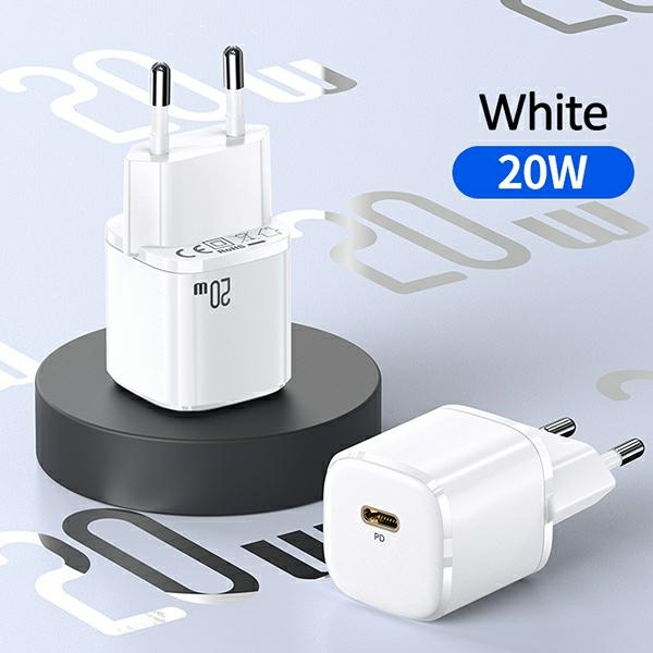 Nabíjačka USAMS 1xUSB-C T36 Mini 20W + Kábel USB-C Apple Lightning PD3.0 Rýchle nabíjanie biela