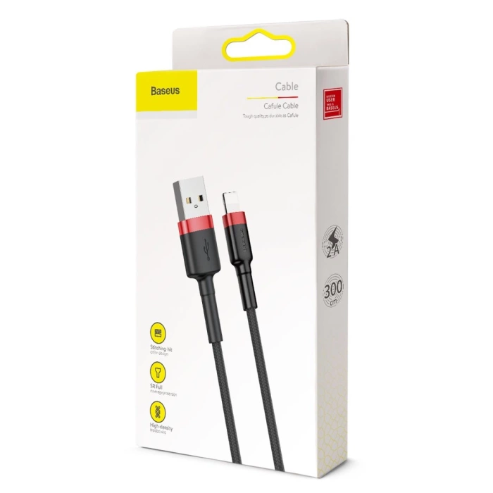 Baseus Cafule USB-A / Lightning 2A QC 3.0 Kabel 3 m - Schwarz und Rot