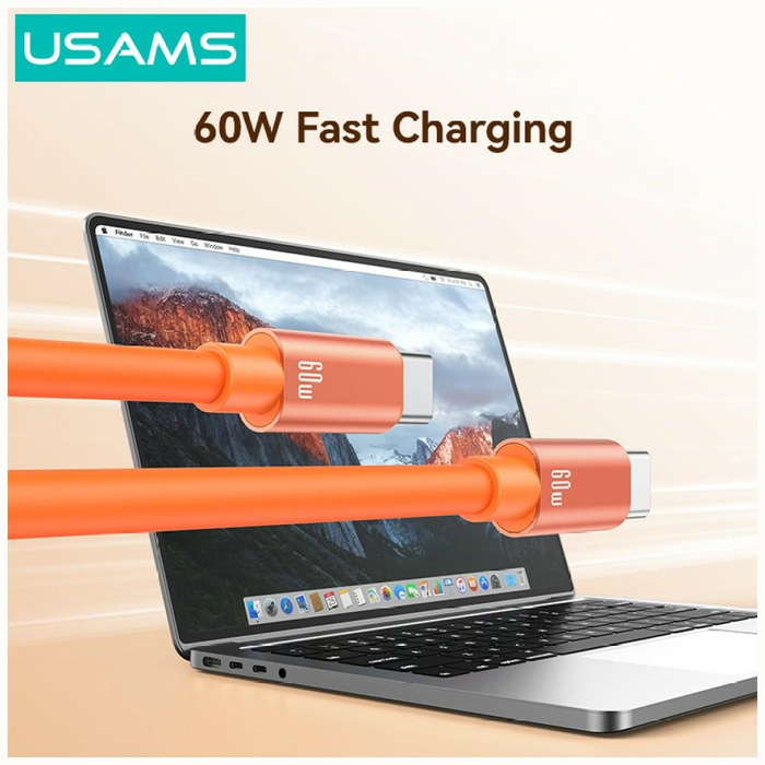 Kabel USAMS U97 60W USB-C do USB-C       handstrap 30cm pomarańczowy