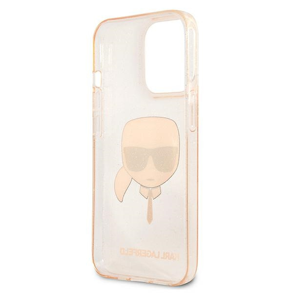 ETUI Karl Lagerfeld KLHCP13XKHTUGLGO iPhone 13 Pro Max 6,7" or/or mallette rigide Paillettes Tête de Karl CASE