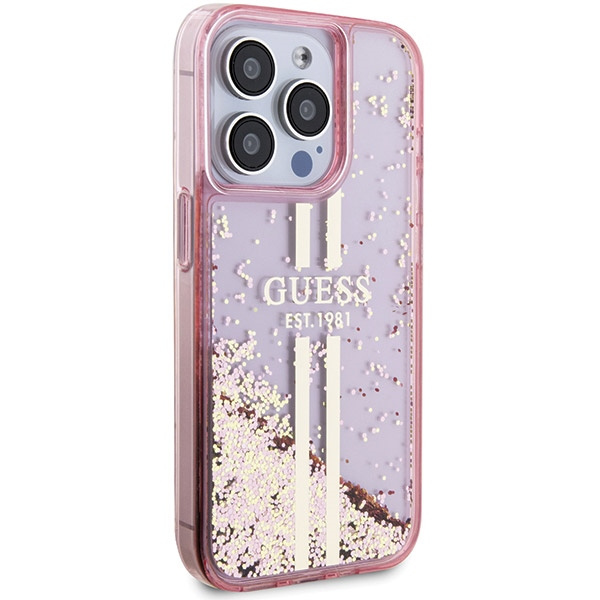 Etui Guess GUHCP15LLFCSEGP iPhone 15 Pro 6.1" różowy/pink hardcase Liquid Glitter Gold Stripes Case