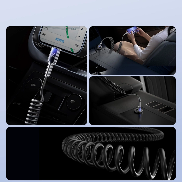 Joyroom S-A43 Crystal-Clear Series 30W USB-C - Lightning spiral cable 1.5m - black