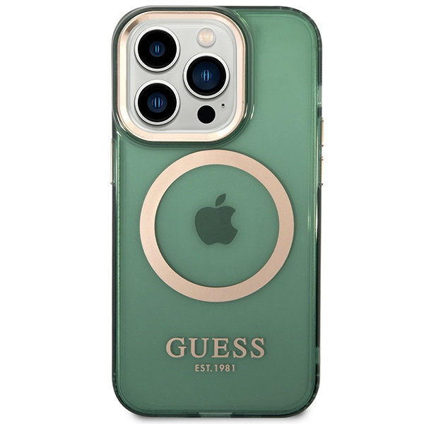 Guess GUHMP14LHTCMA iPhone 14 Pro 6.1" green/khaki hard case Gold Outline Translucent MagSafe