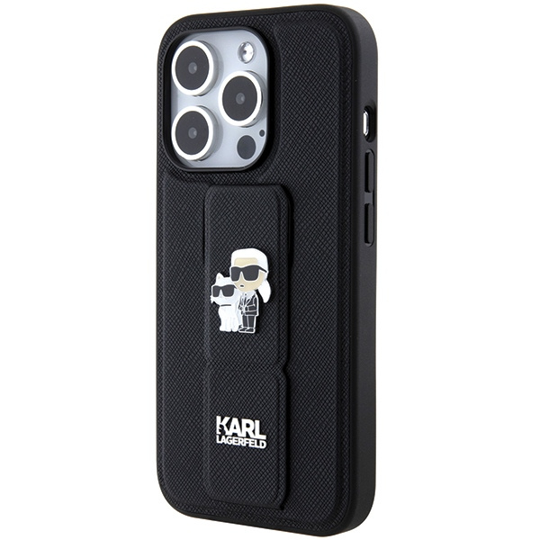 Etui Karl Lagerfeld KLHCP14LGSAKCPK iPhone 14 Pro 6.1" czarny/black hardcase Gripstand Saffiano Karl&Choupette Pins Case