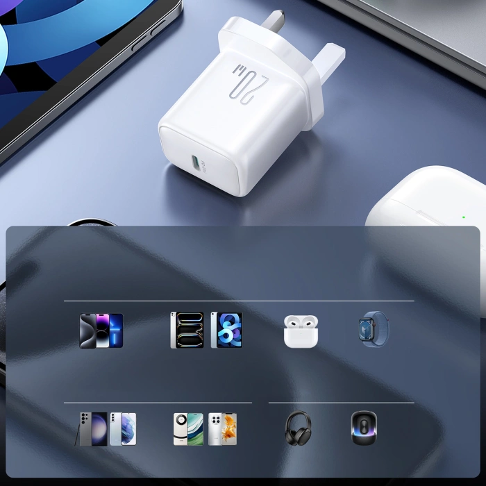 Ładowarka sieciowa Joyroom JR-TCF20 PD 20W (wtyczka UK) z kablem USB-C 1m - biała