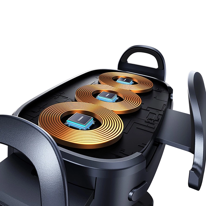 Baseus LightChaser BS-CM029 Autohalterung mit induktivem Dreifachspulen-Ladegerät – Schwarz