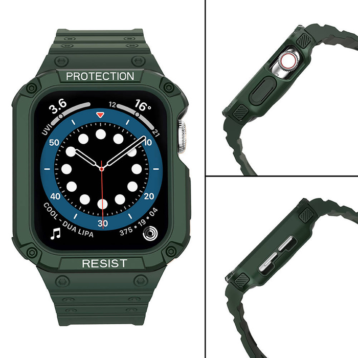 Protect Strap Band Band with Case for Watch 7/6/5/4/3/2 / SE (41/40 / 38mm) Case Armored Watch Cover Green