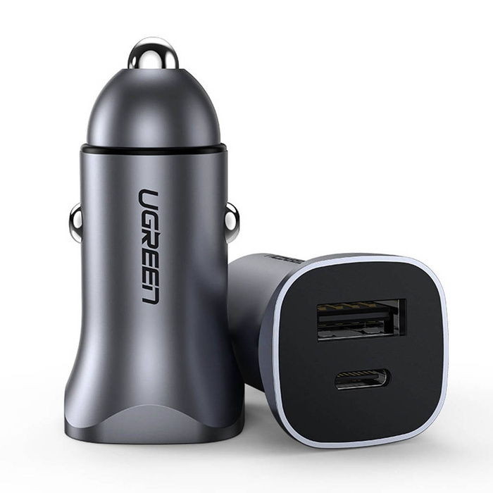 Caricabatteria da auto rapido Ugreen USB-A / USB-C 18W grigio (CD130)
