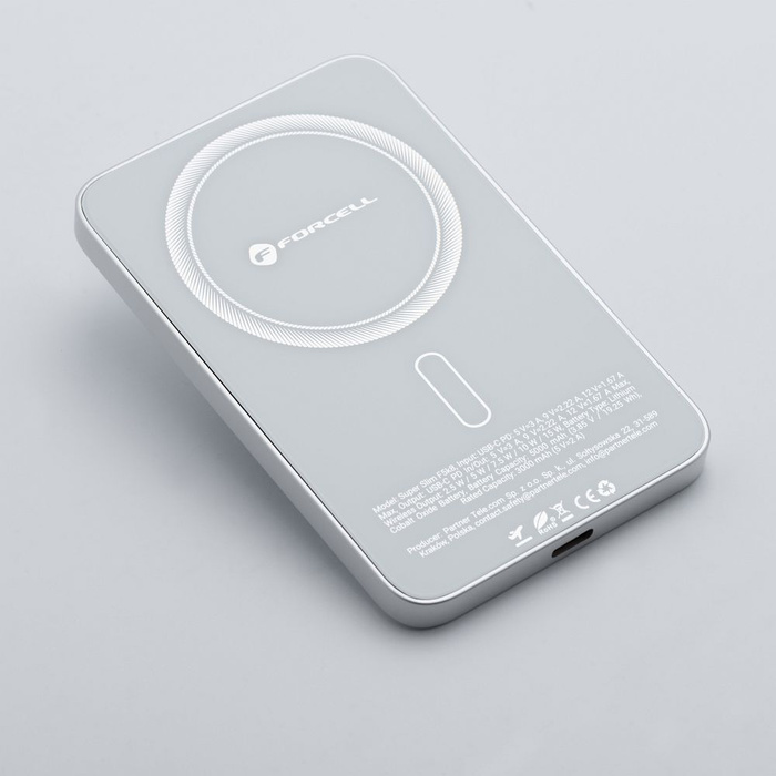Powerbank zgodny z MagSafe Forcell F-Energy SuperSlim F5K8 QC4.0 PD3.0 15W 5000 mAh biały 0INT