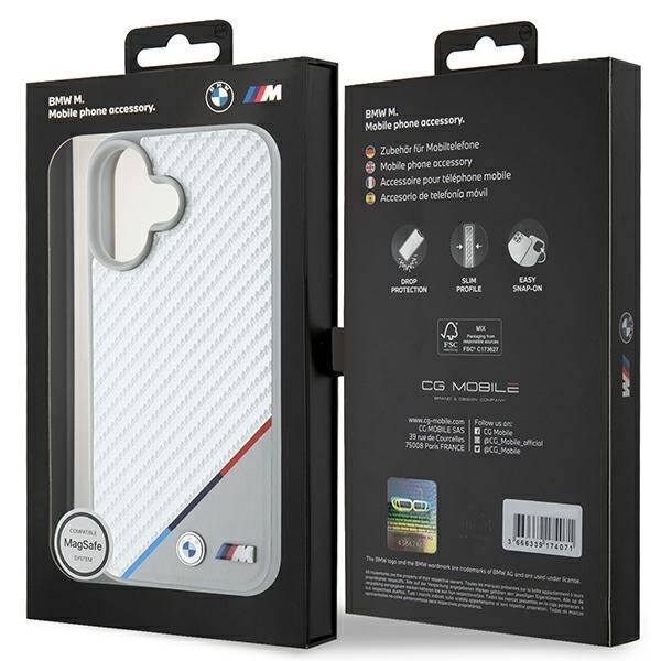 Hülle BMW iPhone 16 6.1" grau/grau hartcase M Carbon Tricolor Line MagSafe