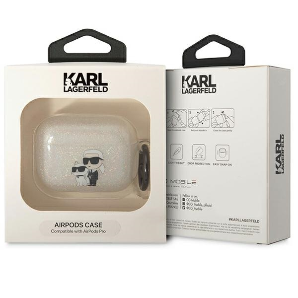 Karl Lagerfeld KLAPHNKCTGT Copertura Airpods Pro trasparente Gliter Karl&amp;Choupette