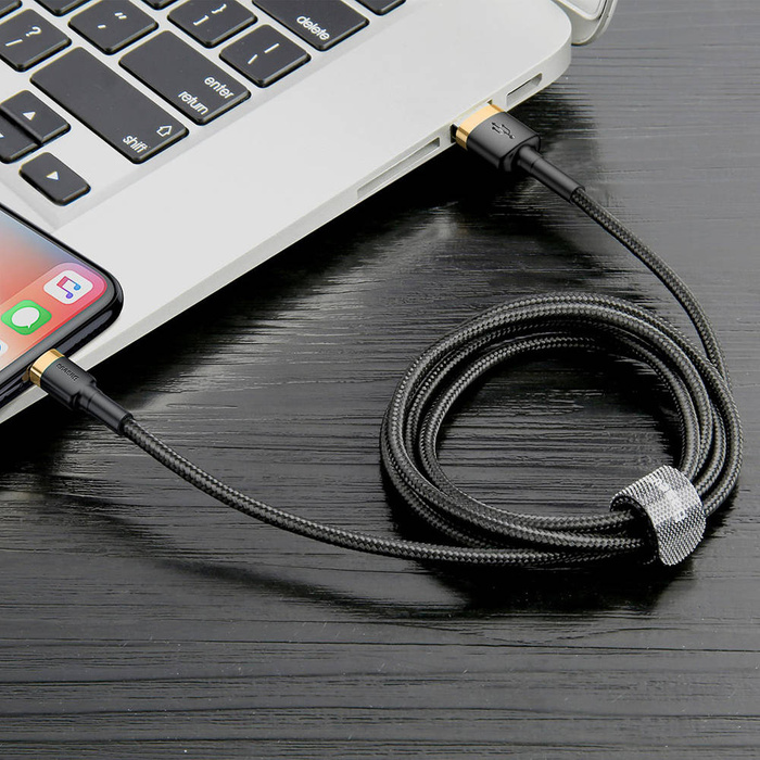 Baseus Cafule Kabel Strapazierfähiges Nylonkabel USB / Lightning QC3.0 2.4A 1M Schwarz-Gold (CALKLF-BV1)