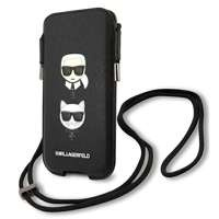 KARL LAGERFELD Handtasche Handy 6.1 Saffiano Ikonik Karl&Choupette Head Schwarz Hartcase