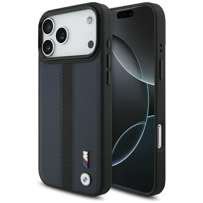 Etui BMW M Perforated Stripe Logo        MagSafe do iPhone 17 Pro Max granatowy