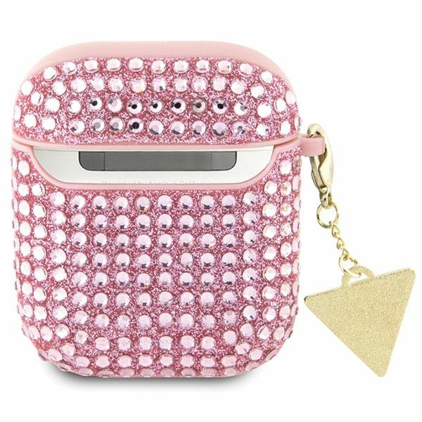 Guess GUA2HDGTPP AirPods 1/2 cover rosa/rosa Charm triangolo con strass