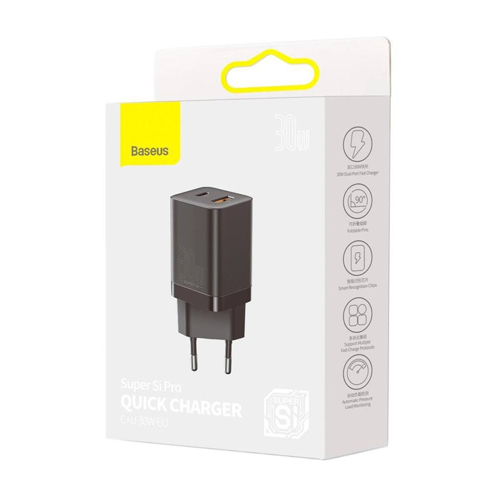 Rychlá nabíječka Baseus Super Si Pro USB / USB typu C 30W Power Delivery Quick Charge černá (CCSUPP-E01)