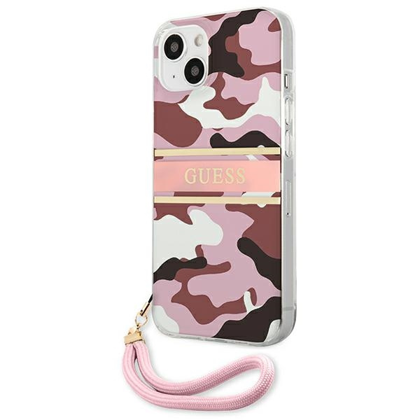 Funda GUESS Apple iPhone 13 Mini Camo Strap Collection Pink Hardcase