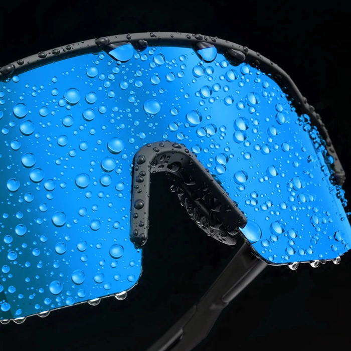 Rockbros Polarisierte Fahrradbrille mit UV-Schutz und Korrektureinsatz, blaue Gläser, Schwarz