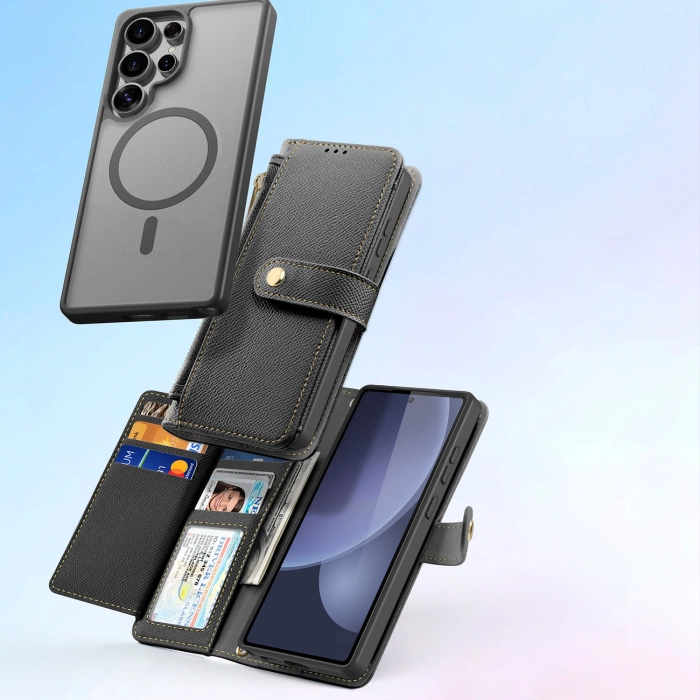 Dux Ducis Lawa Lederhülle für Samsung Galaxy S25 Ultra mit abnehmbarer magnetischer Brieftasche – Schwarz