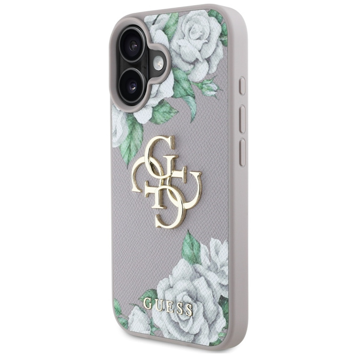 Etui Guess Grained Roses Big 4G logo do  iPhone 16 fioletowy