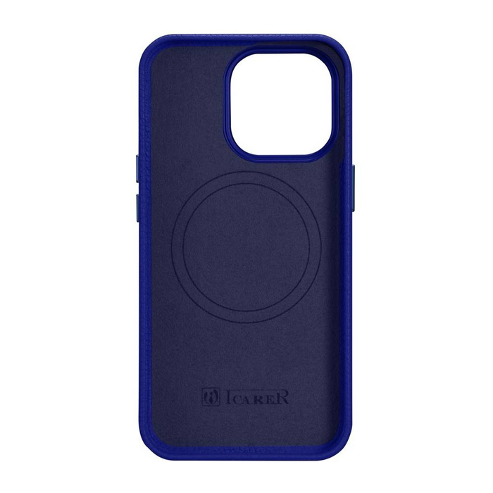 iCarer Litchi Premium Custodia in pelle Custodia in pelle iPhone 14 Pro Max magnetica con MagSafe blu scuro (WMI14220712-DB)
