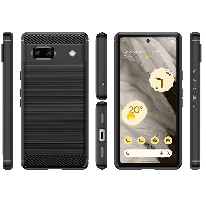 Custodia in carbonio per Google Pixel 7a cover in carbonio flessibile in silicone nero