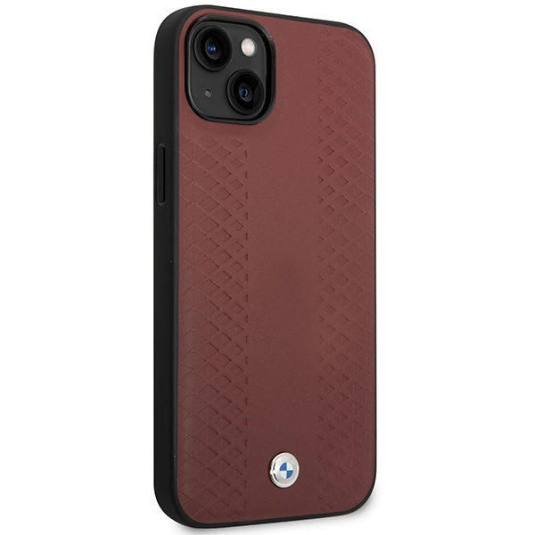 Coque BMW BMHCP14S22RFGR iPhone 14 6.1" bordeaux/brun Cuir Diamond Pattern