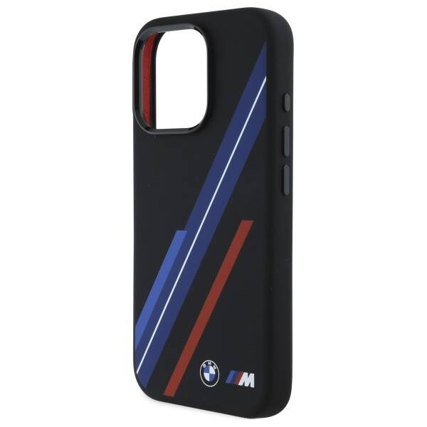 Cover BMW iPhone 16 Pro nero/nero durocase Linee casuali in silicone MagSafe
