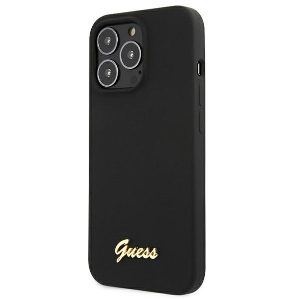 Hülle GUESS Apple iPhone 13 Pro Max Silikon Script Gold Logo Schwarz Hartcase
