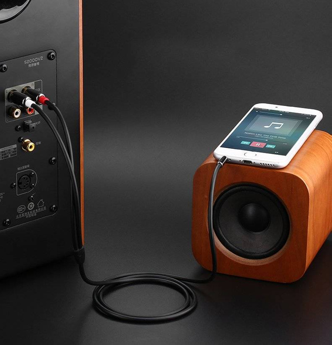 Uzelený Kábel audio kábel 3,5 mm mini jack - 2RCA 2 m čierny (AV116 10584)