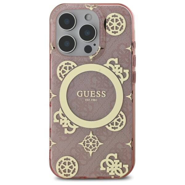 Etui Guess iPhone 16 Pro 6.3"  różowy/pink hardcase IML Peony On 4G Background MagSafe