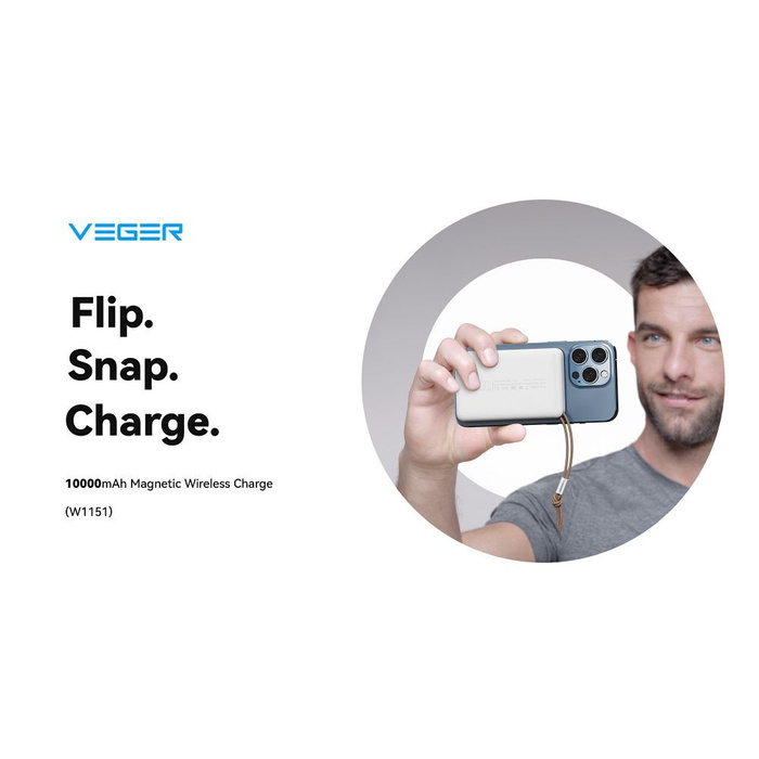 Powerbank zgodny z MagSafe Veger MagOn (VP1151 / W1151) PD QC3.0 2A 20W z ładowaniem indukcyjnym 10000 mAh biały