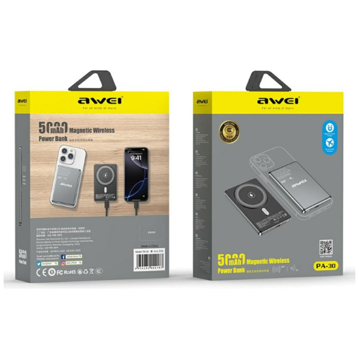 Powerbank Awei PA-30 5000mAh indukcyjny MagSafe Szary