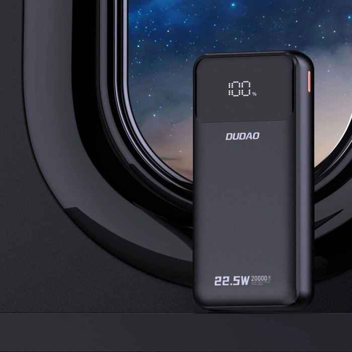 Powerbank Dudao K15Pro 20000mAh 22.5W PD USB-C / USB-A / wbudowane kable Lightning i USB-C - czarny