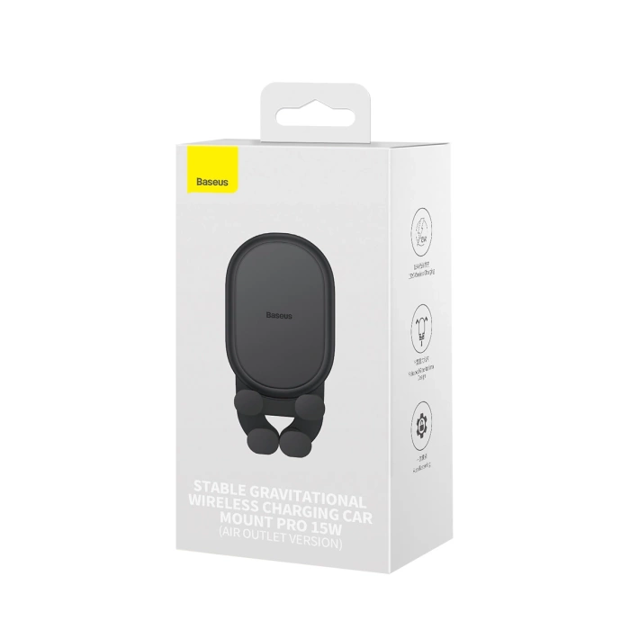 Support voiture Baseus avec chargeur inductif 15W intégré pour bouche d&#39;aération noir
