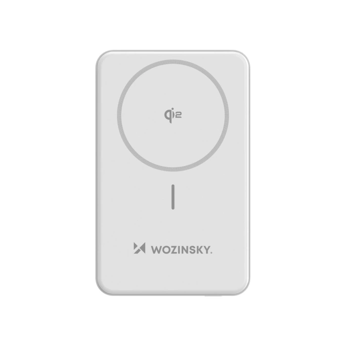 Powerbank Wozinsky WLWP-10KA0Y3WS 22,5W PD Qi2 10000 mAh, z podstawką, 1x USB-A, 1x USB-C - biały