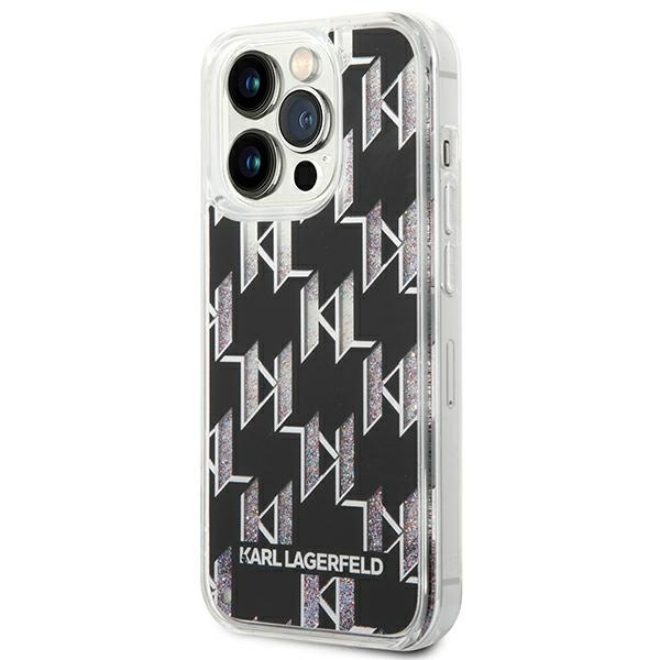 Hülle KARL LAGERFELD Apple iPhone 14 Pro Max Liquid Glitter Monogramm Schwarz Hartcase