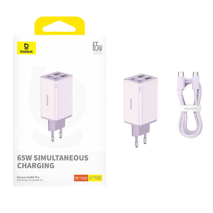 Ładowarka sieciowa Baseus GaN6 Pro, 2xUSB-C + 2xUSB, 65W (fioletowa)