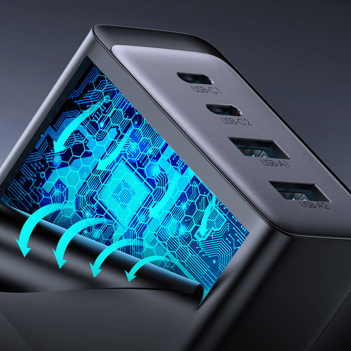 Joyroom nabíječka GaN 67W 4 porty (2x USB, 2x USB C) černá (TCG02) + kabel USB C - USB C 100W 1,2m