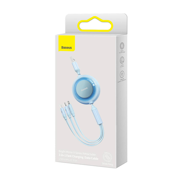 Cavo Baseus Bright Mirror 2 3in1 USB tipo A - micro USB + Lightning + USB tipo C 3.5A 1.1m blu (CAMJ010017)