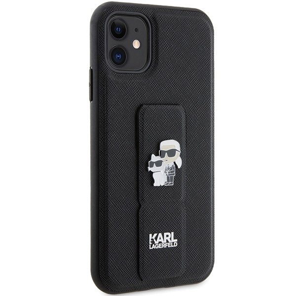 Etui Karl Lagerfeld KLHCN61GSAKCPK iPhone 11 / Xr 6.1" czarny/black hardcase Gripstand Saffiano Karl&Choupette Pins Case