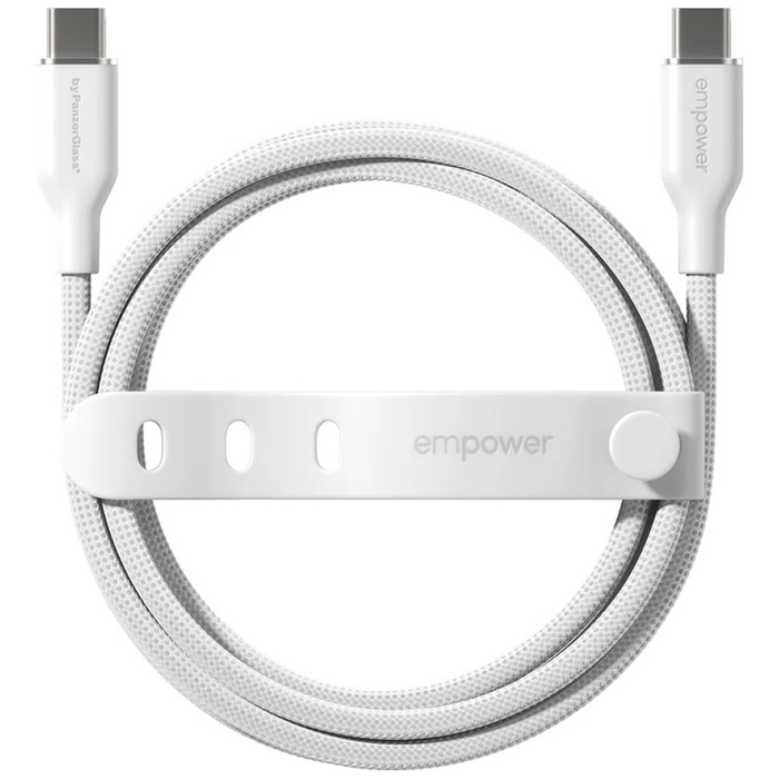 Kabel empower by PanzerGlass Racing 60W  USB-C do USB-C 1.2m srebrno-biały