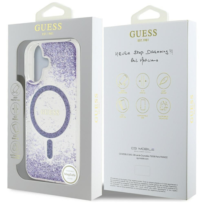 Etui Guess HC Resin Bottom Glitter do     iPhone 16 MagSafe fioletowy