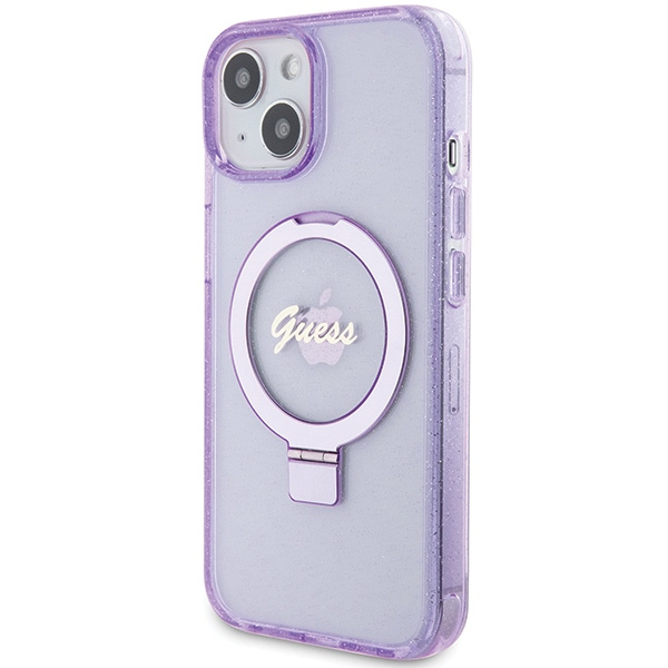 Etui Guess GUHMP15SHRSGSU iPhone 15 6.1" fioletowy/purple hardcase Ring Stand Script Glitter MagSafe Case
