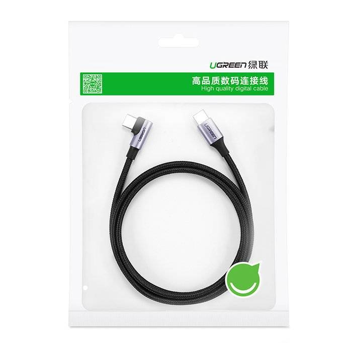 Ugreen abgewinkeltes Kabel USB Type C - USB Type C Power Delivery 60 W 20 V 3 A 1 m schwarz-graues Kabel (US255 50123)