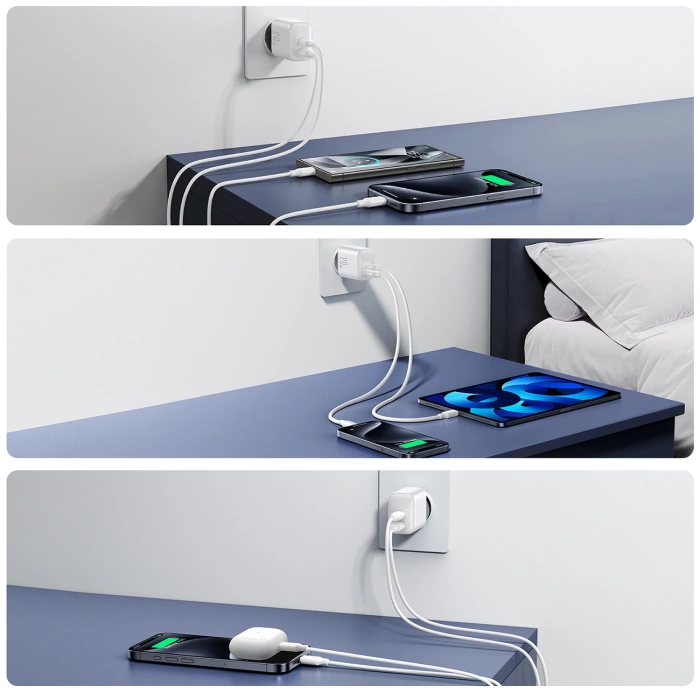 Joyroom JR-TCF12 mains charger 2x USB-C 20W PD / QC 3.0 - white