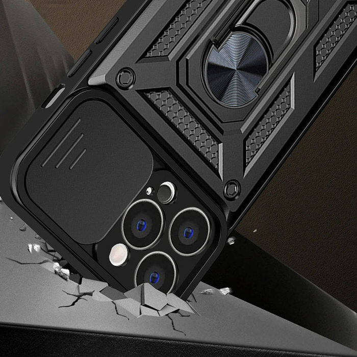 Coque Hybrid Armor Camshield pour coque blindée Vivo Y16 / Vivo Y02s avec cache caméra noir